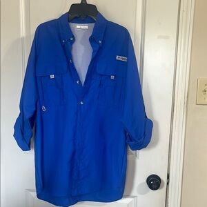 Columbia Blue Lightweight Shirt Jacket with Roll-Up Sleeves